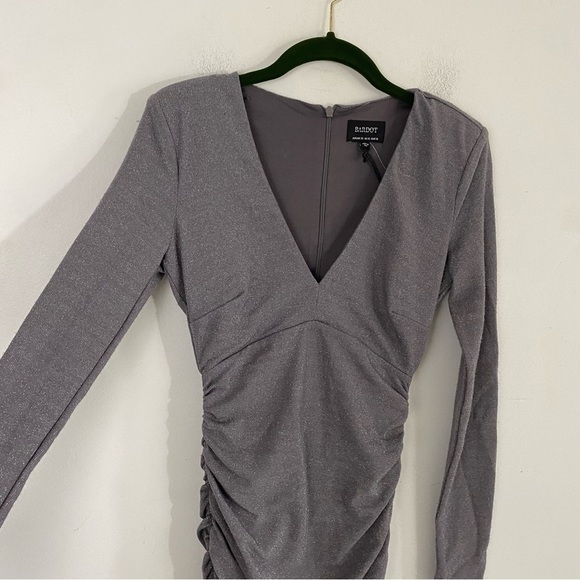 BARDOT gray sparkly long sleeve ruched dress - Picture 4 of 7